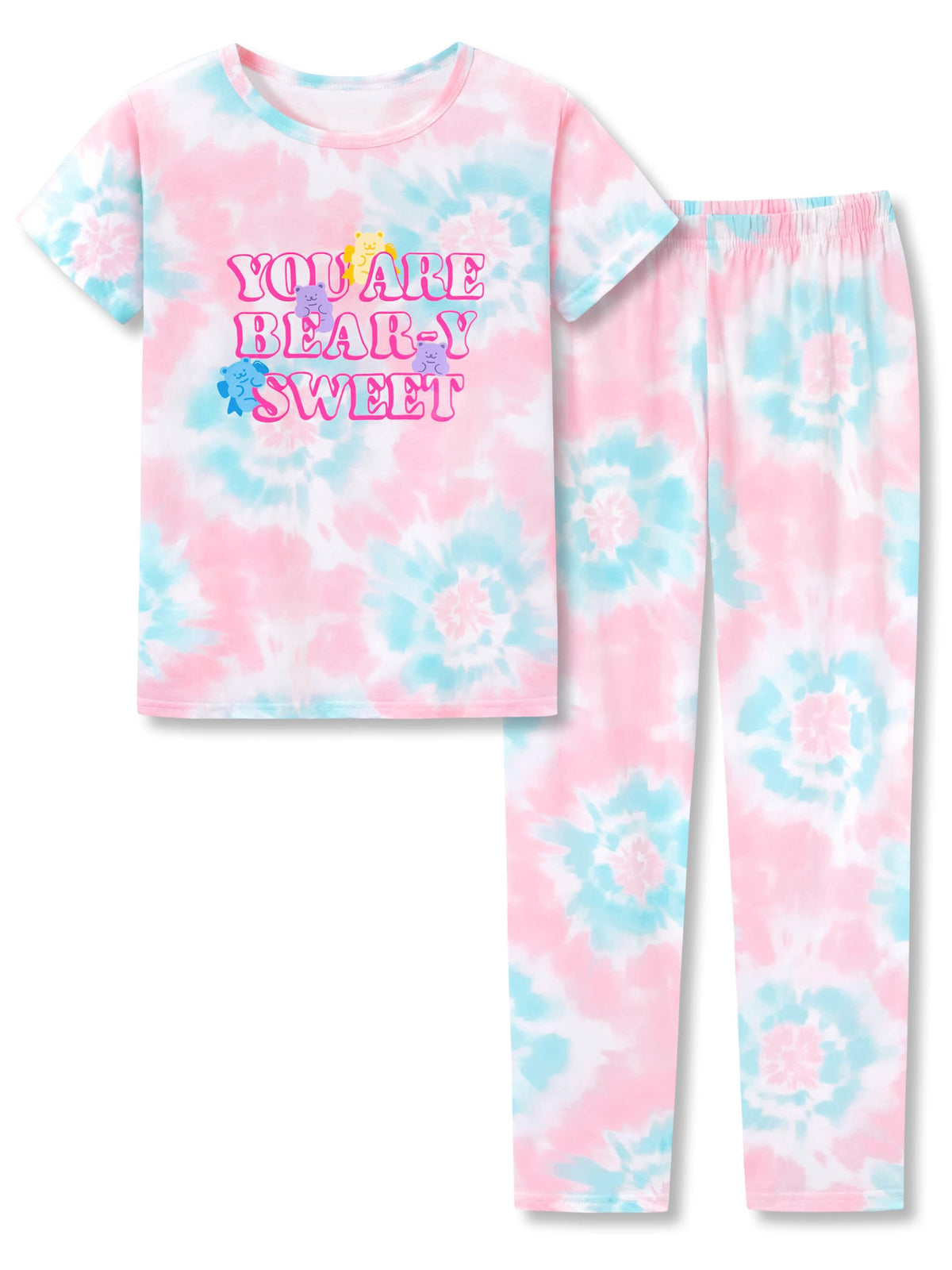 Beezizac Girls' 100% Cotton Pajama Set, Tie-Dye with Various Prints, 4T–18