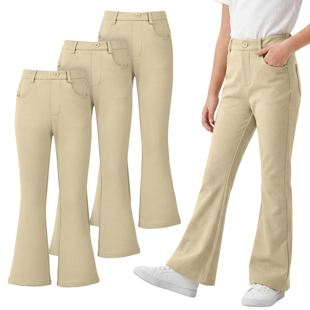Resinta 3 Pack Girls Uniform Pants Bell Bottoms School Pants