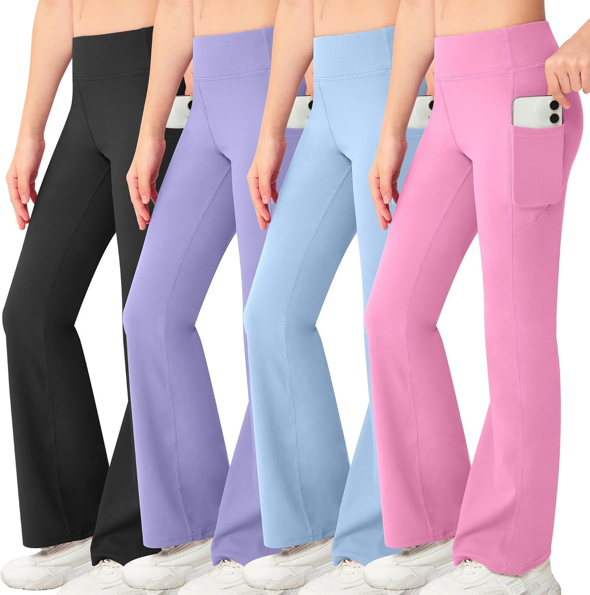 NORMOV Girl's Bootcut Yoga Pants with Pockets,High Waisted Casual Kids Bell Bottoms Pants