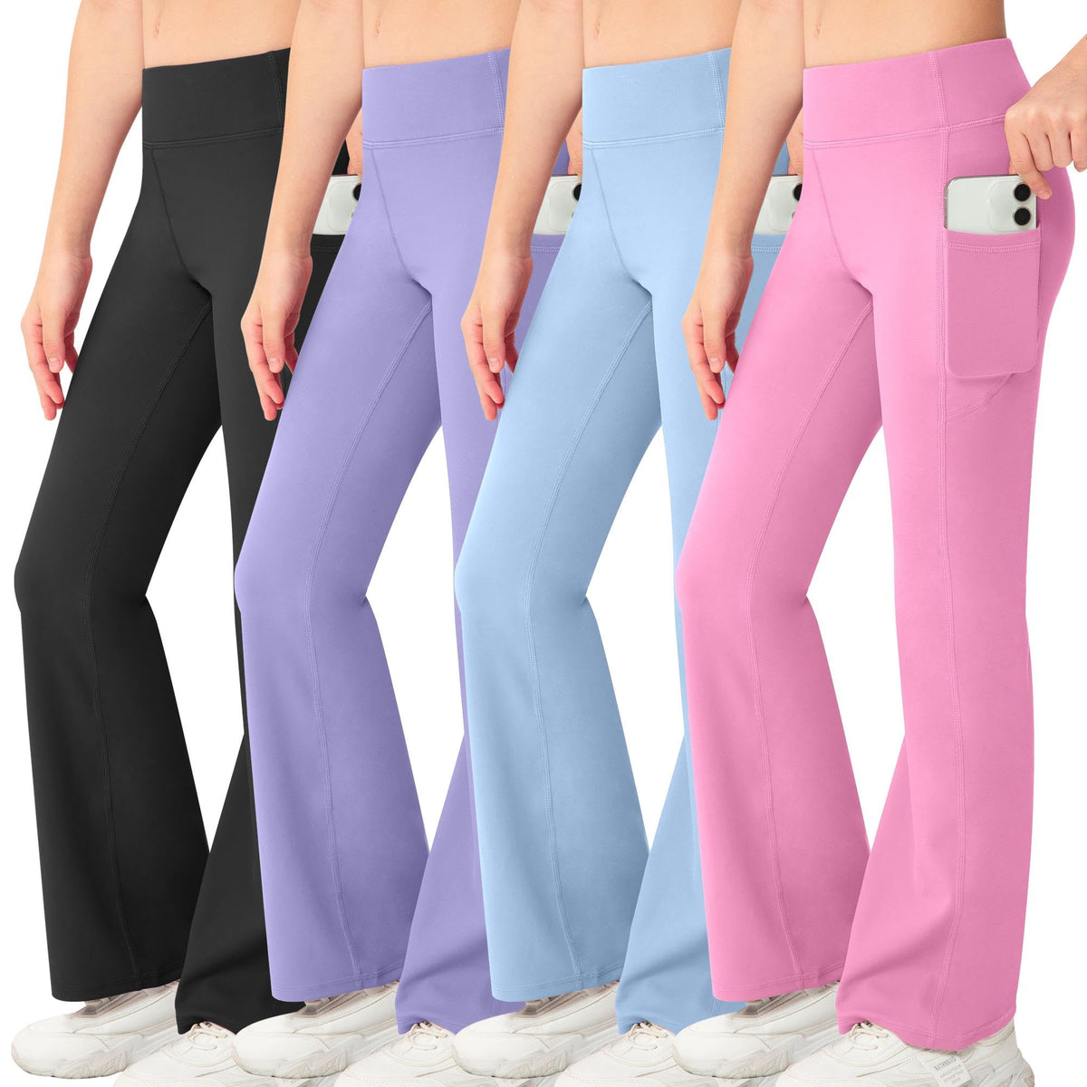 NORMOV Girl's Bootcut Yoga Pants with Pockets,High Waisted Casual Kids Bell Bottoms Pants