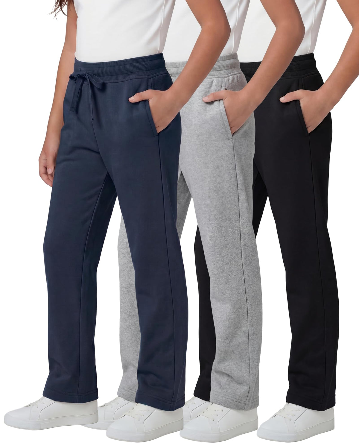3 Pack Girls' Fleece Sweatpants Open Bottom Pants Kids Teens Tween School