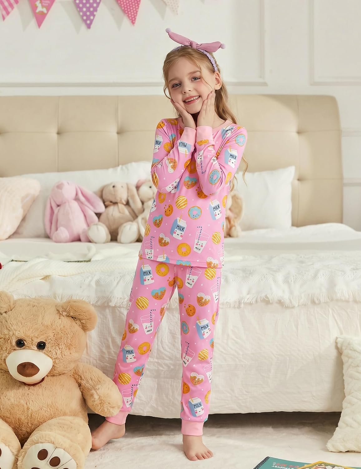 Arshiner Girls Pajamas Cute Snug Fit Long Sleeve Pjs Set Kids Sleepwear
