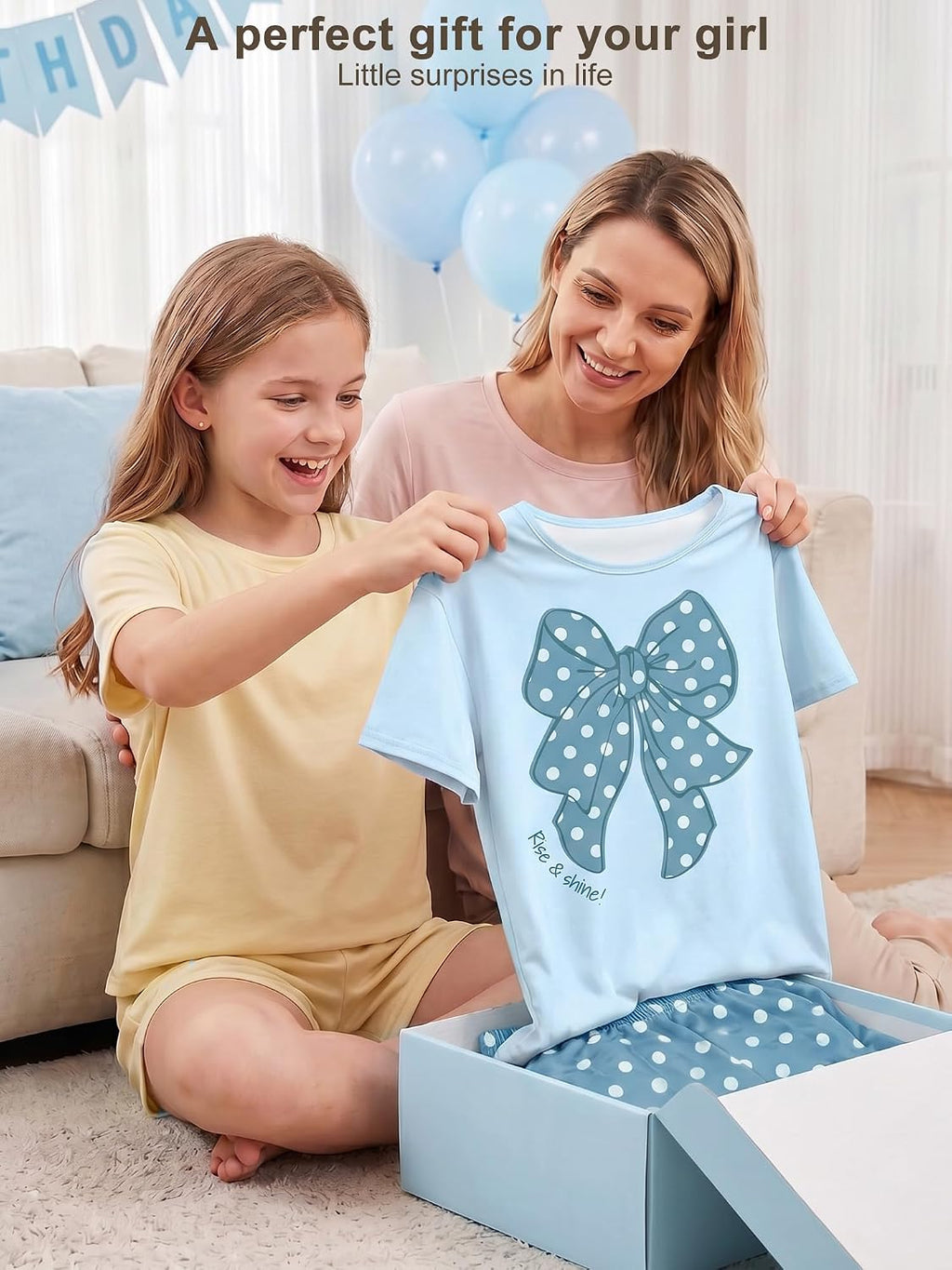 Beinou Girls Pajamas for Kids Summer Pjs Sleepwear Sets for Teen 8-15Y