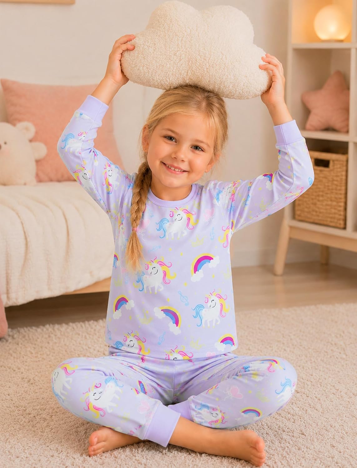 Mikrdoo Girls Pajamas Long Sleeve Stretch Soft PJs for Kids 4-14Years