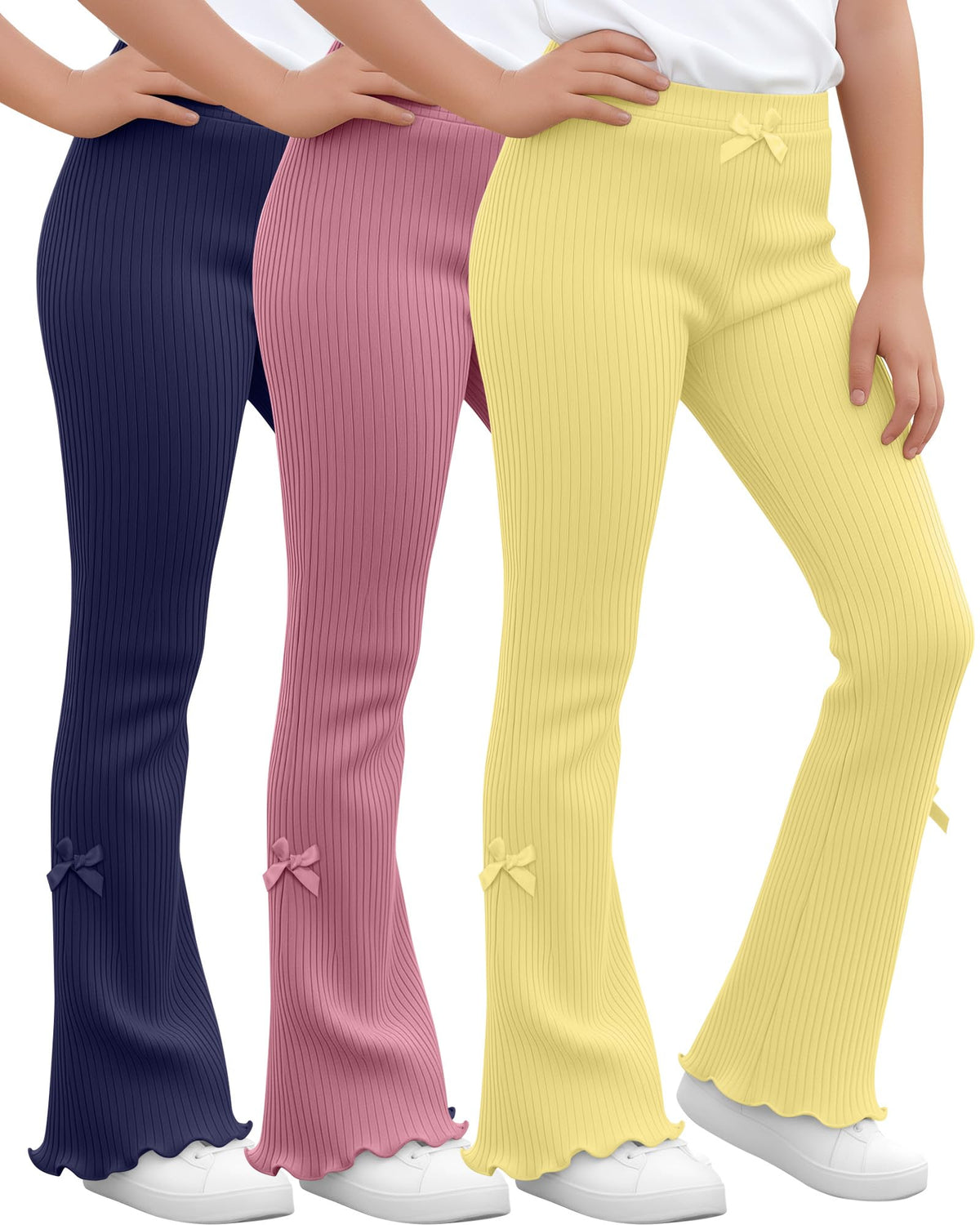 3 Pack Girls Flare Leggings Kids Bell Bottoms