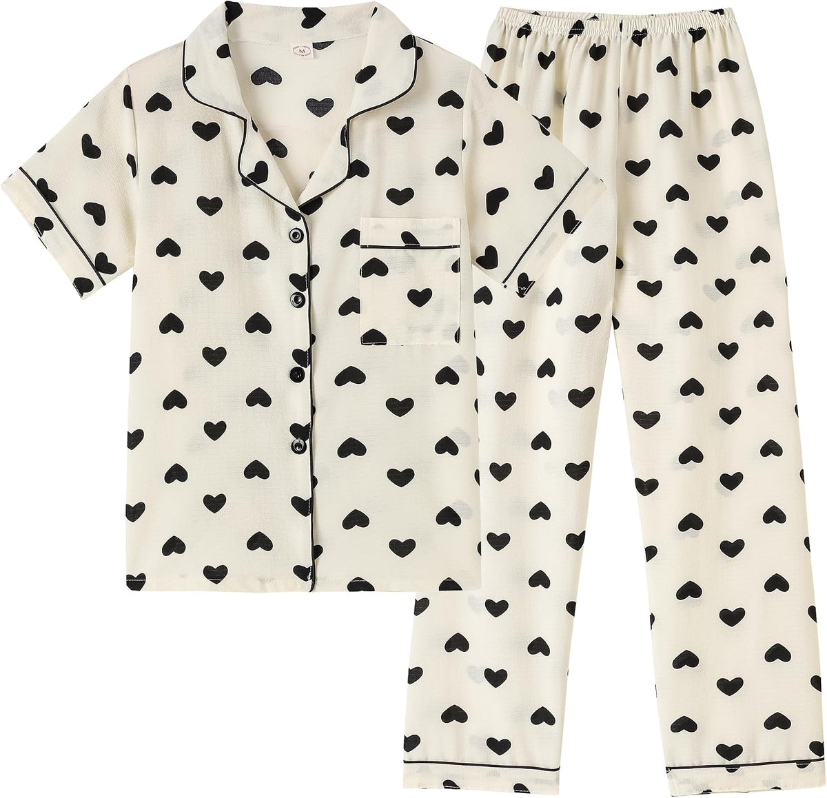 Vopmocld Button Up Pajama Sets Crepe Short Sleeve Top & Long Pant Size 8-18