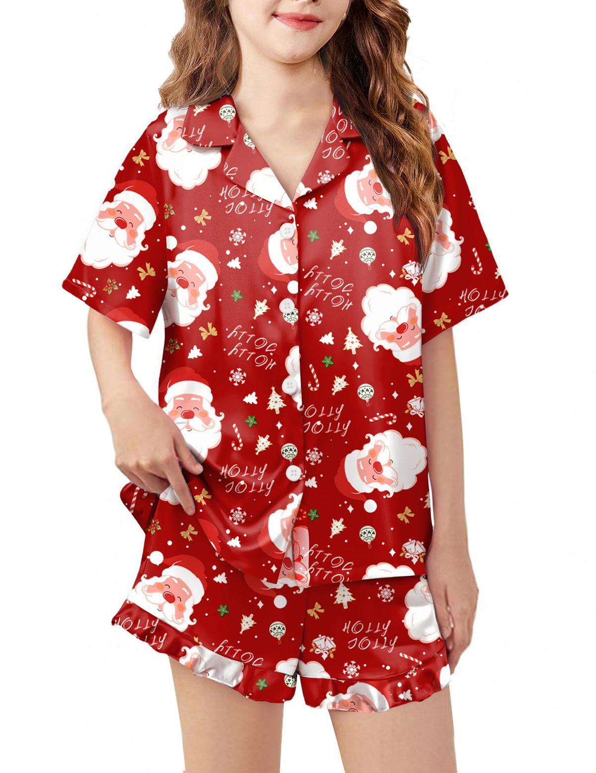 Arshiner Girls Pajamas Satin Pajama Set Silky Button Pjs Ruffle Sleepwear