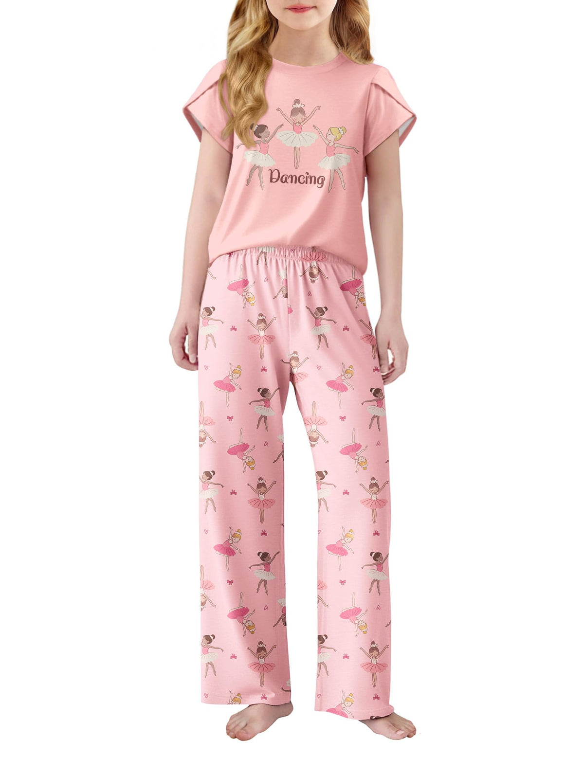 Arshiner Pajamas for Girls Short Sleeve Long Pants Pjs Cute Soft Lounge
