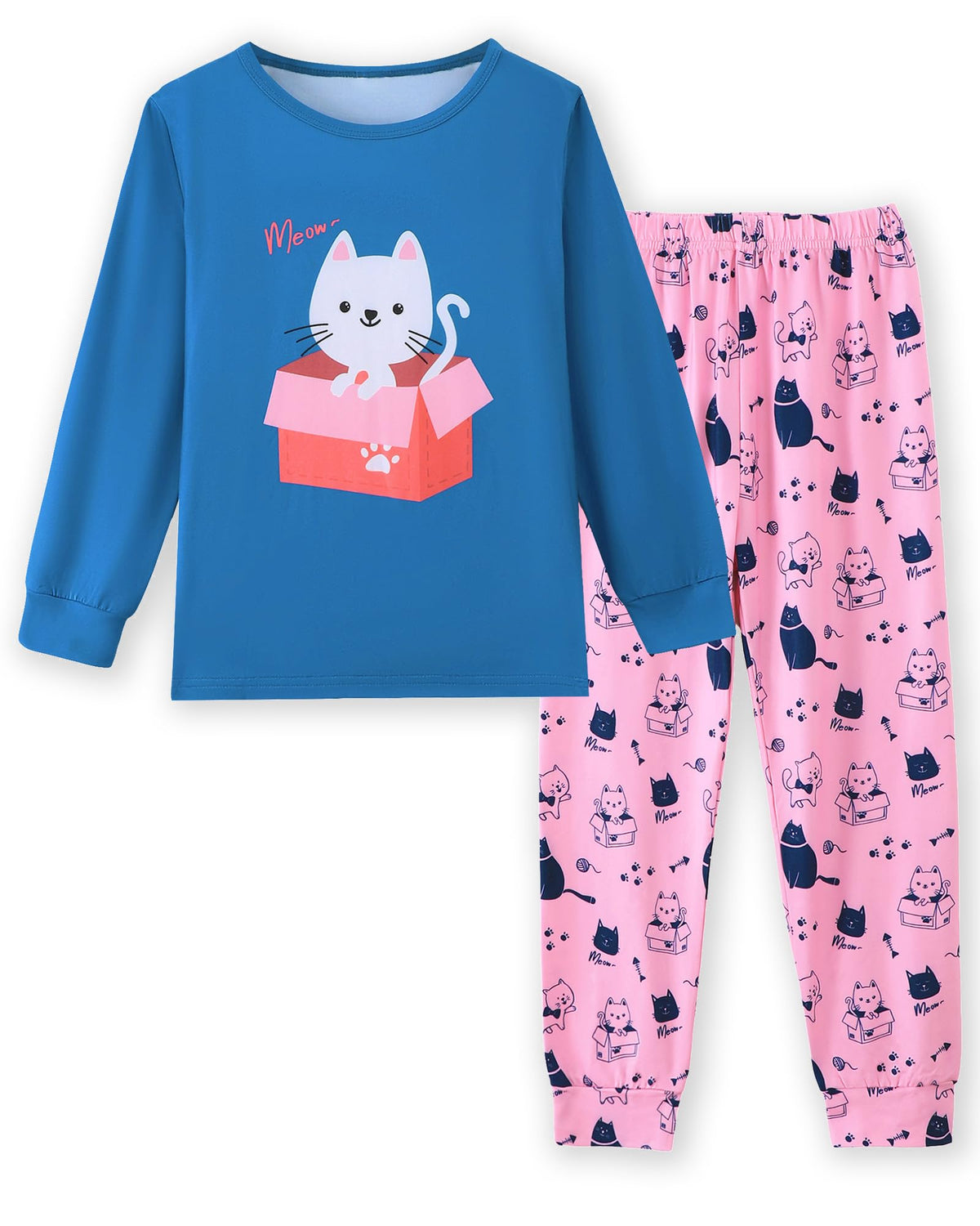 Mikrdoo Girls 2-Piece Pajamas Set Soft Long Sleeve Sleepwear 4-12 Years