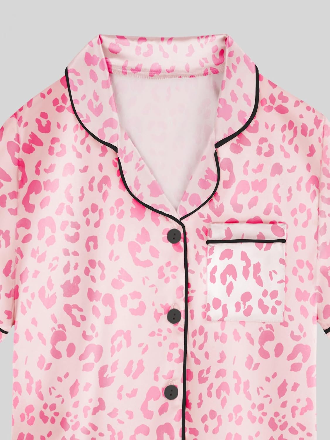Satin Pajamas for Girls, 4-Piece Long Sleeve Silky Button Down PJ Set