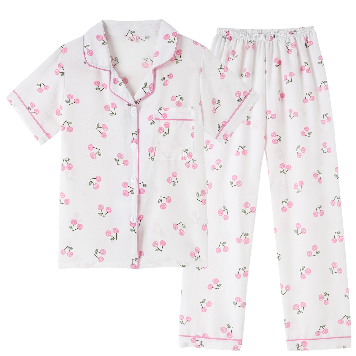 Vopmocld Button Up Pajama Sets Crepe Short Sleeve Top & Long Pant Size 8-18