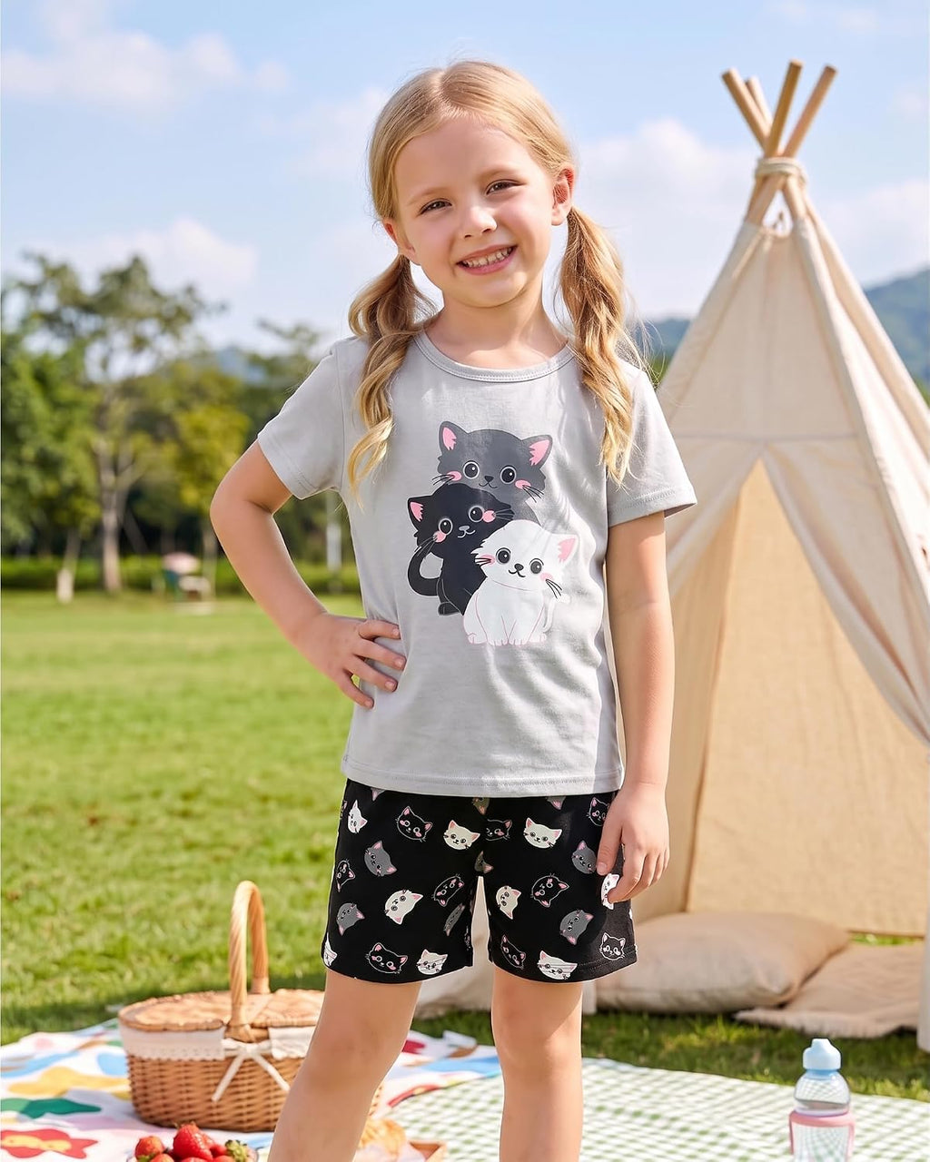 HONGTEYA Cotton Girls Clothes Kids Short Sleeve for 4-15T Years