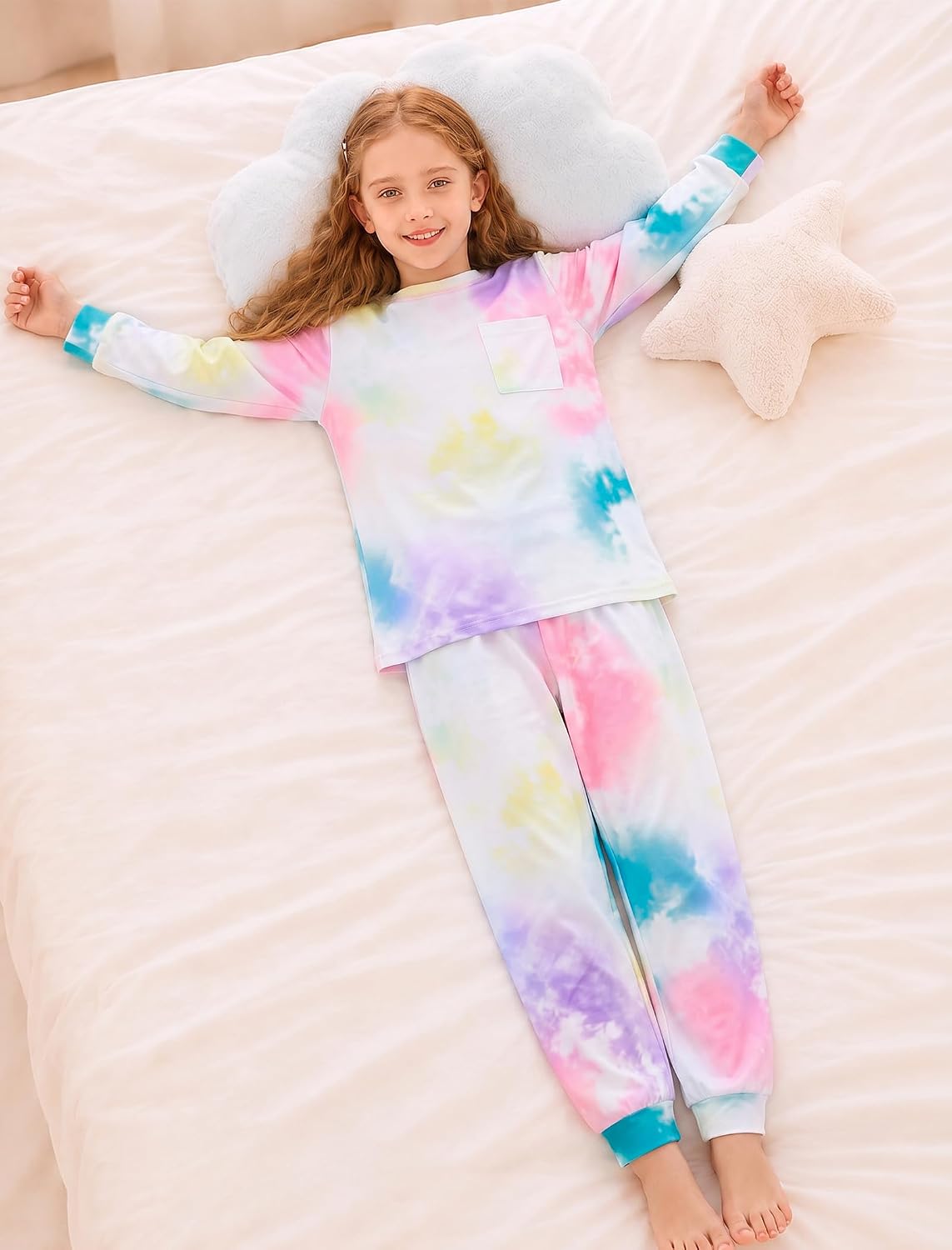 Mikrdoo Girls Pajamas Soft Stretch 2Pc Long Sleeve Top & Pants Size 8-16