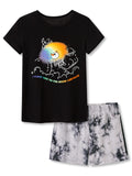 Tebbis Girls Tie Dye Short Sleeve Pajamas Cotton Loungewear Size 4T-18