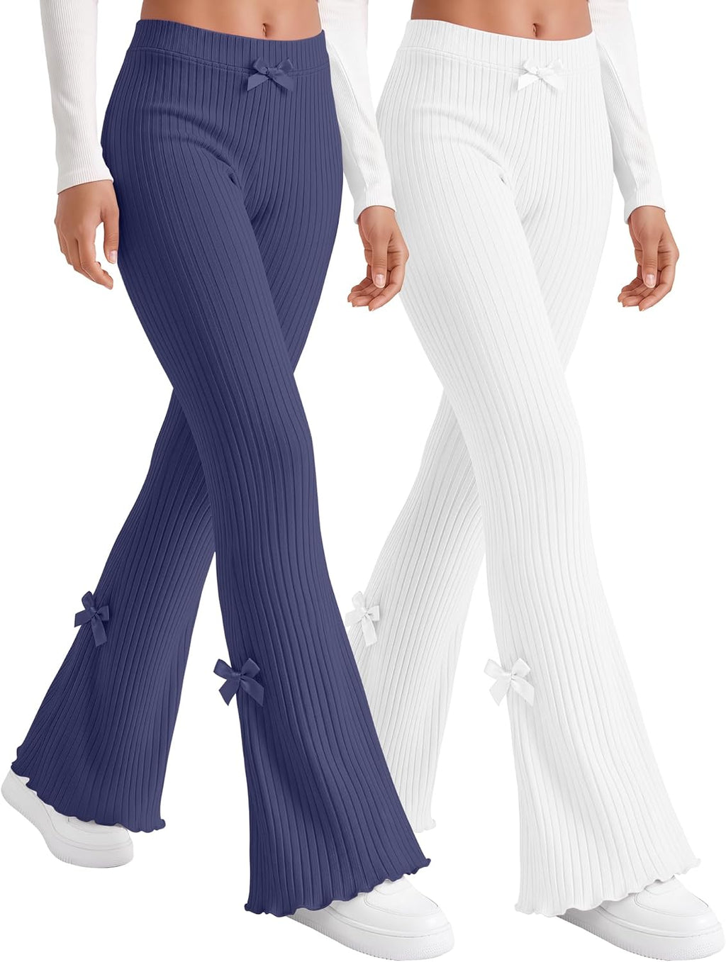 2 Pack Girl Flare Legging Ribbed Ruffle Bell Bottom
