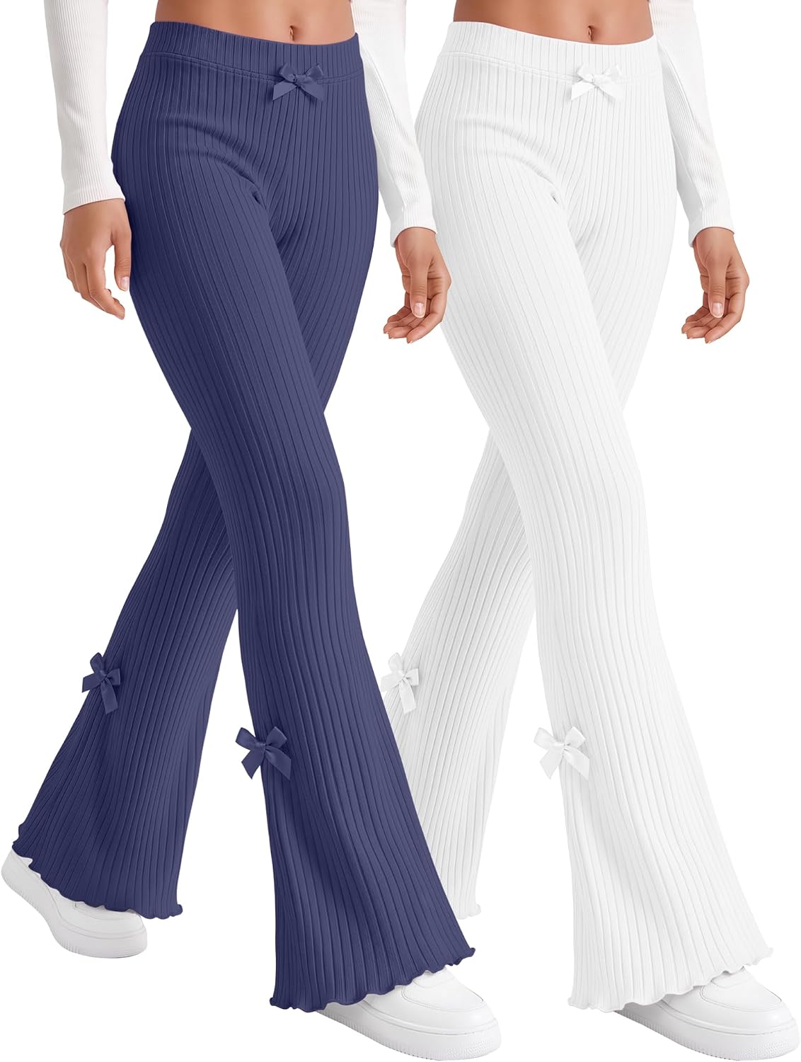 2 Pack Girl Flare Legging Ribbed Ruffle Bell Bottom