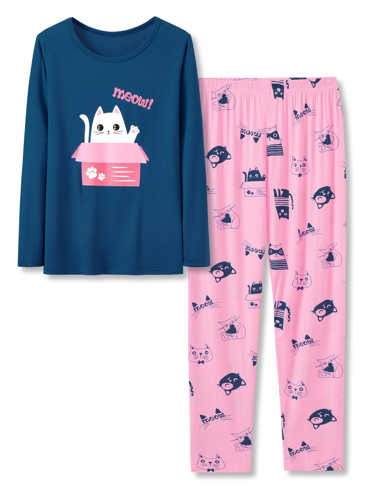 Tebbis Girls Modal Pajamas Cute Print Long Sleeves & Pants Sizes 6-18