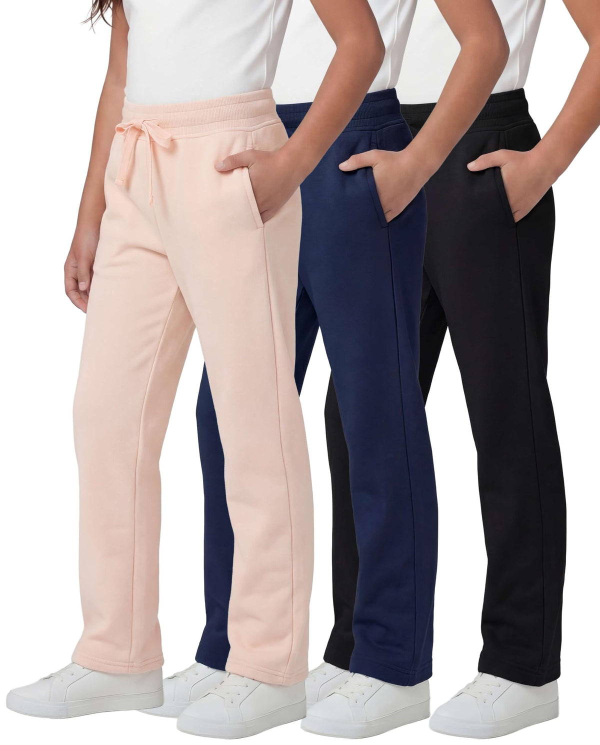 3 Pack Girls' Fleece Sweatpants Open Bottom Pants Kids Teens Tween School