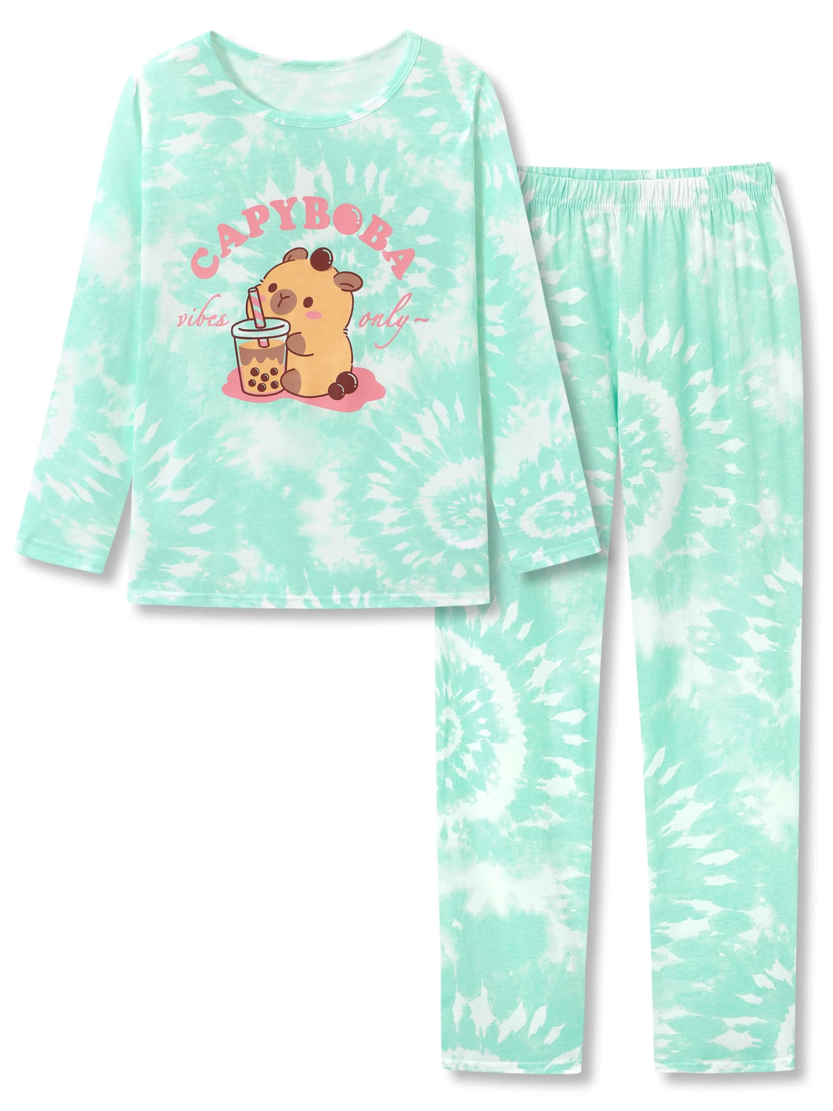 Beezizac Girls' 100% Cotton Pajama Set, Tie-Dye with Various Prints, 4T–18