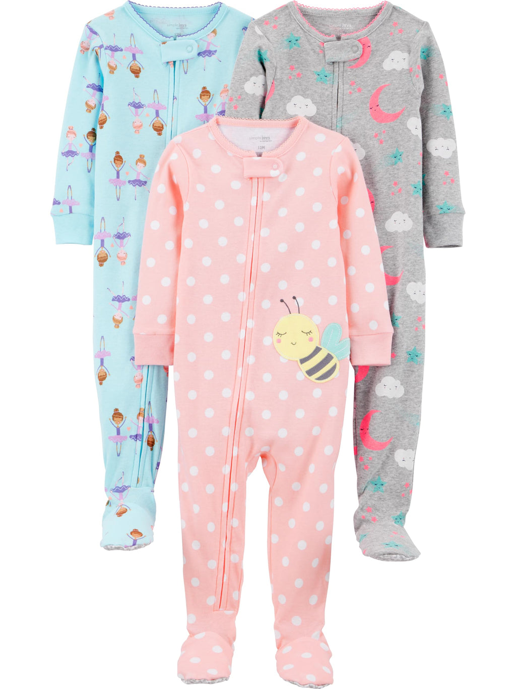 Simple Joys by Carter's Girls 3-pack Snug Fit Footed Cotton Pajamas