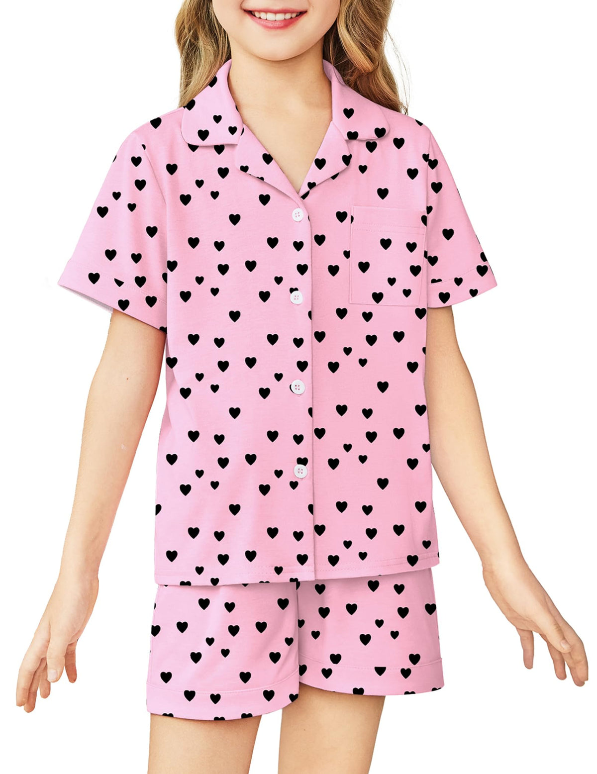 Arshiner Girls Pajamas Sets Short Sleeve Kids Pjs Button Down Sleepwear