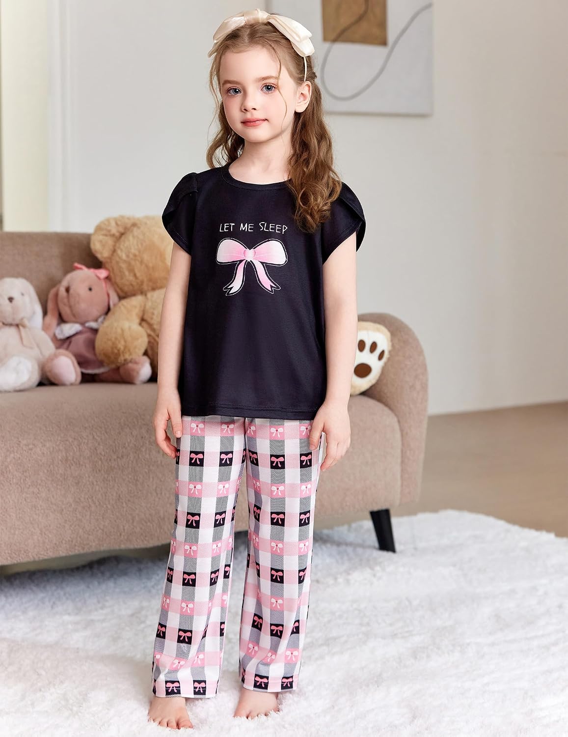 Arshiner Pajamas for Girls Short Sleeve Long Pants Pjs Cute Soft Lounge