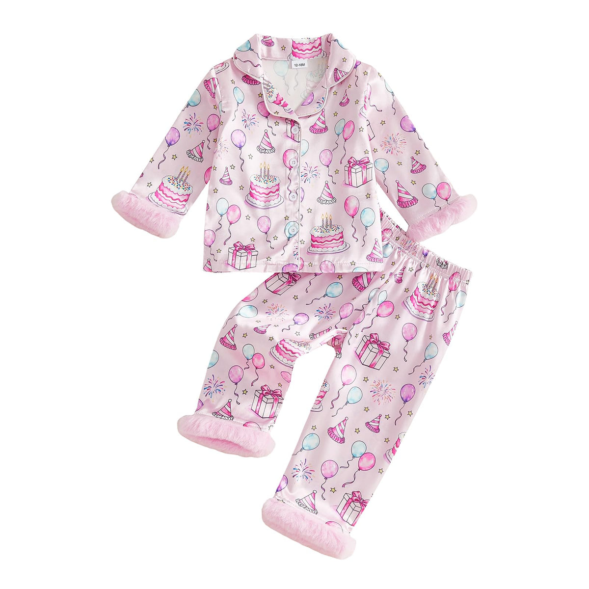 Kuriozud Kids Toddler Girl Pajamas Fuzzy Trim Button Down Shirt Pants 1-7Y