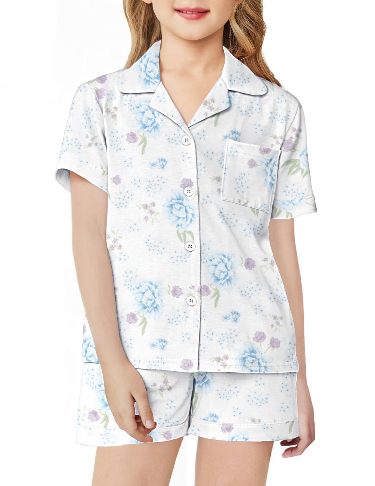Arshiner Girls Pajamas Sets Short Sleeve Kids Pjs Button Down Sleepwear