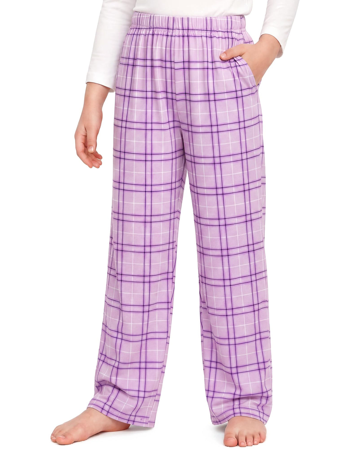 HONGTEYA Girls Christmas Pants with Pockets Soft Long Plaid Bottom