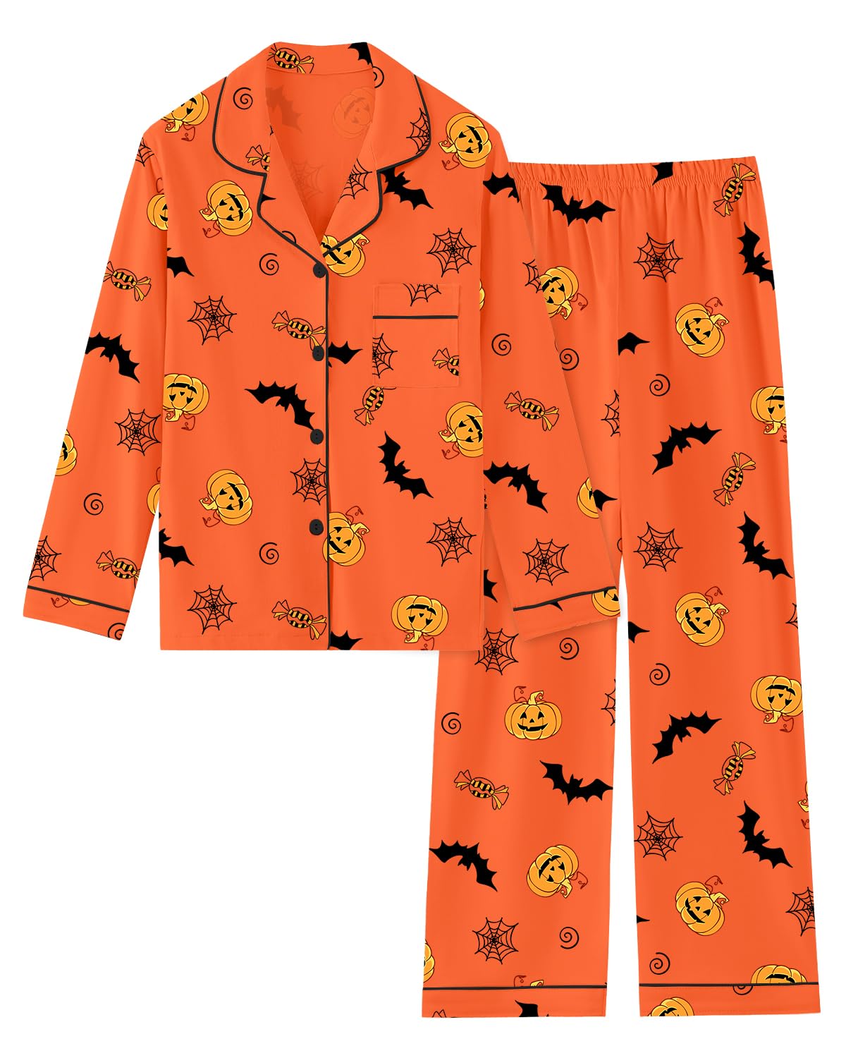 Schbbbta Girls Women Cotton Pajama Set, 2Pcs Soft Stretch Button Down Pjs Long Sleeve Sleepwear, 5 Years-Large