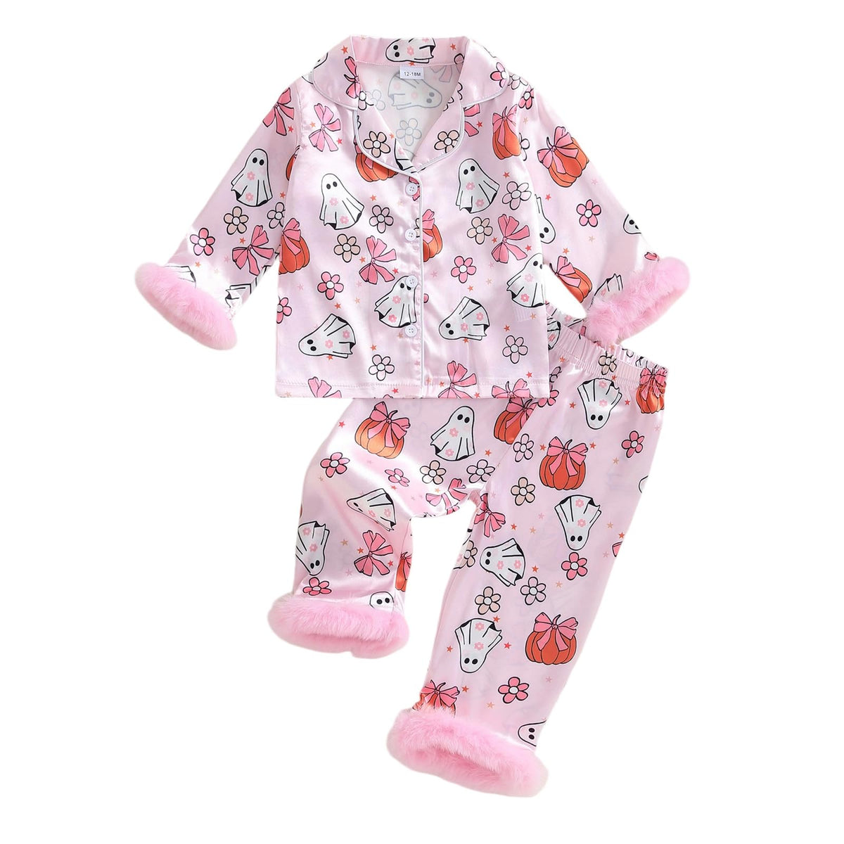 Kuriozud Kids Toddler Girl Pajamas Fuzzy Trim Button Down Shirt Pants 1-7Y