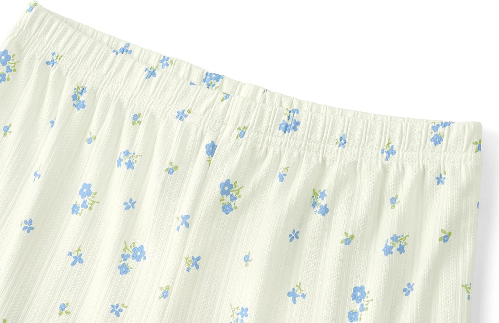 Beezizac Girls Pointelle Pajama Floral Print Short Sleeve Set Sizes 6-18