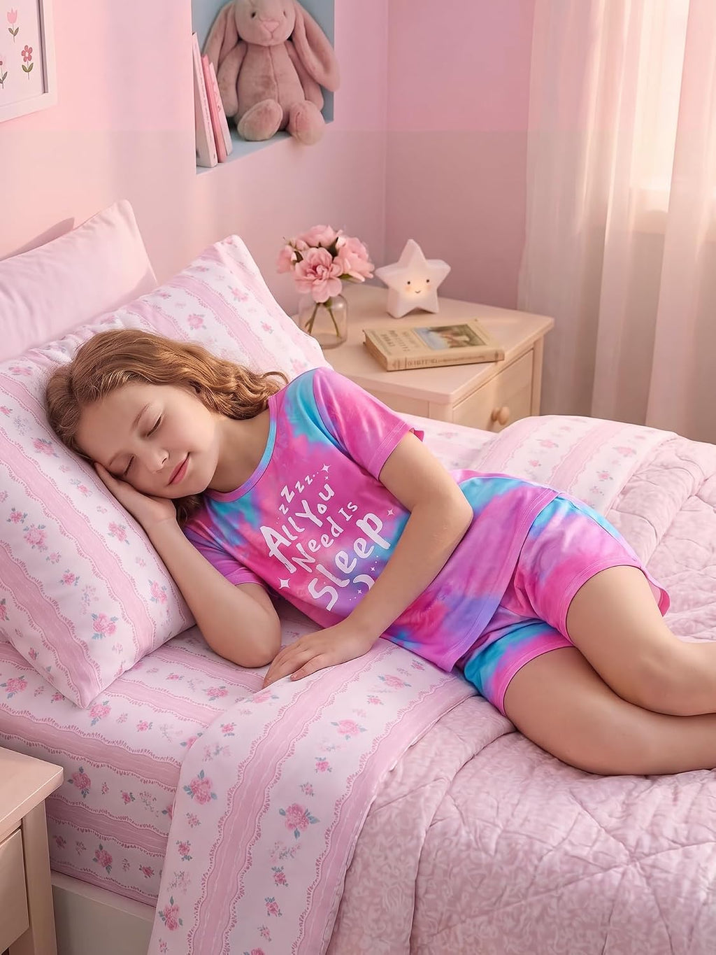 ICOSY Girls Pajamas Set, Soft and Stretchy Sleepwear for Kids 4-15Y