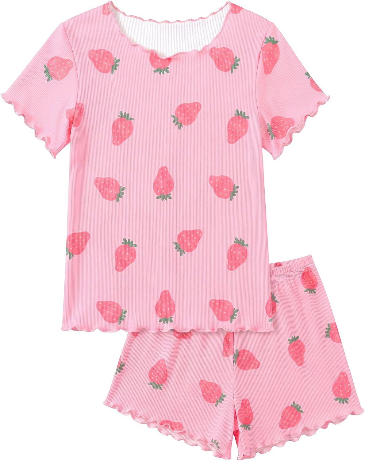 Beinou Girls Pajamas Sets Ribbed Ruffle Sleepwear Toddler Summer Pjs 2-9Y