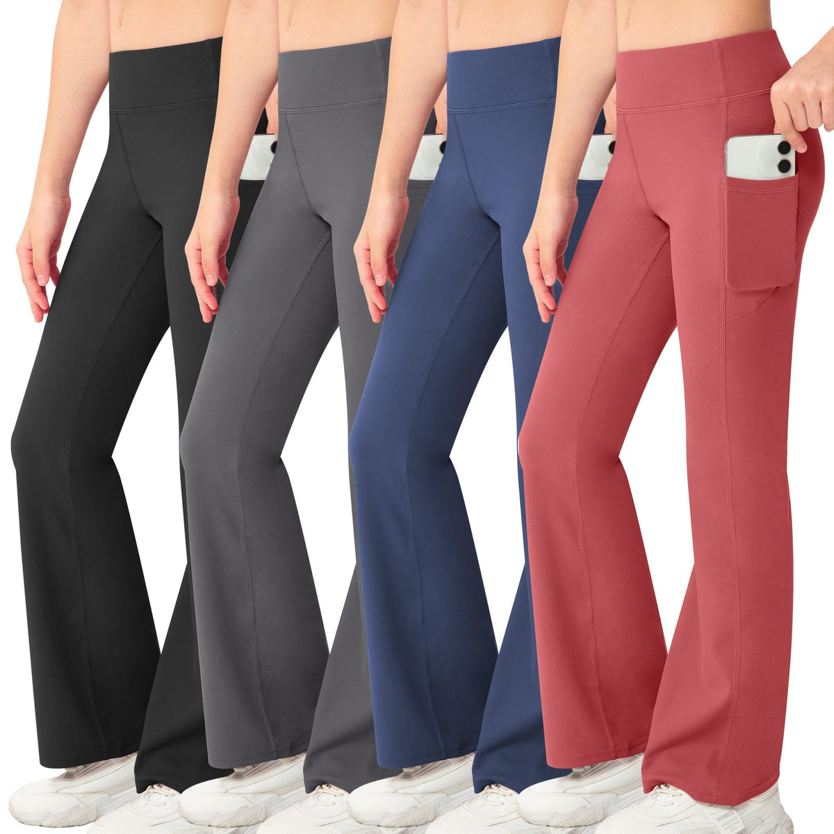 NORMOV Girl's Bootcut Yoga Pants with Pockets,High Waisted Casual Kids Bell Bottoms Pants