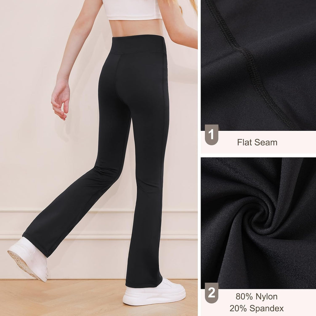 DIPUG Girls Flare Leggings with Pockets Kids Bell Bottom Yoga Dance Pants