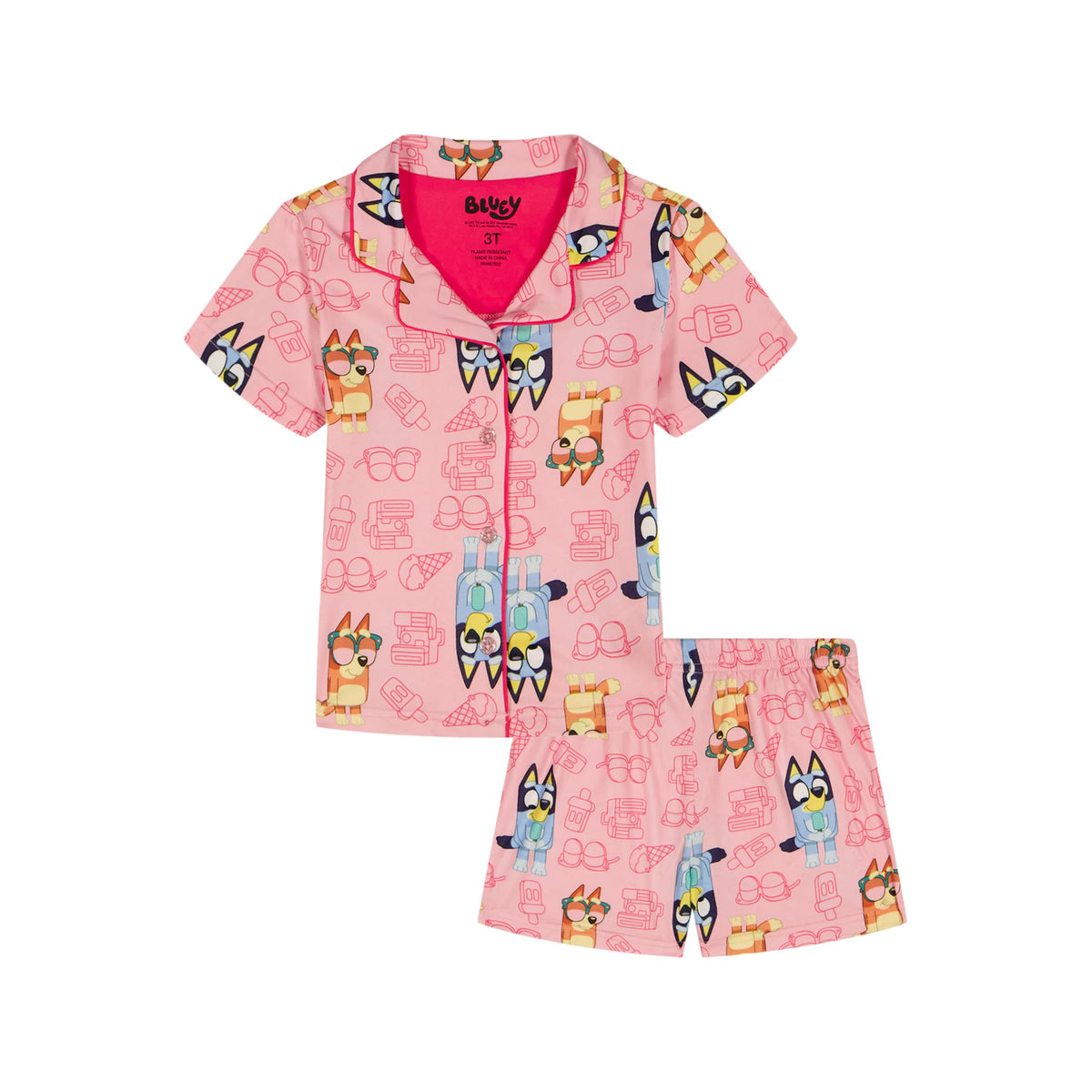 Bluey Girls' 2-piece Loose-fit Button Down Matching Pajama Set, Soft & Cute for Kids