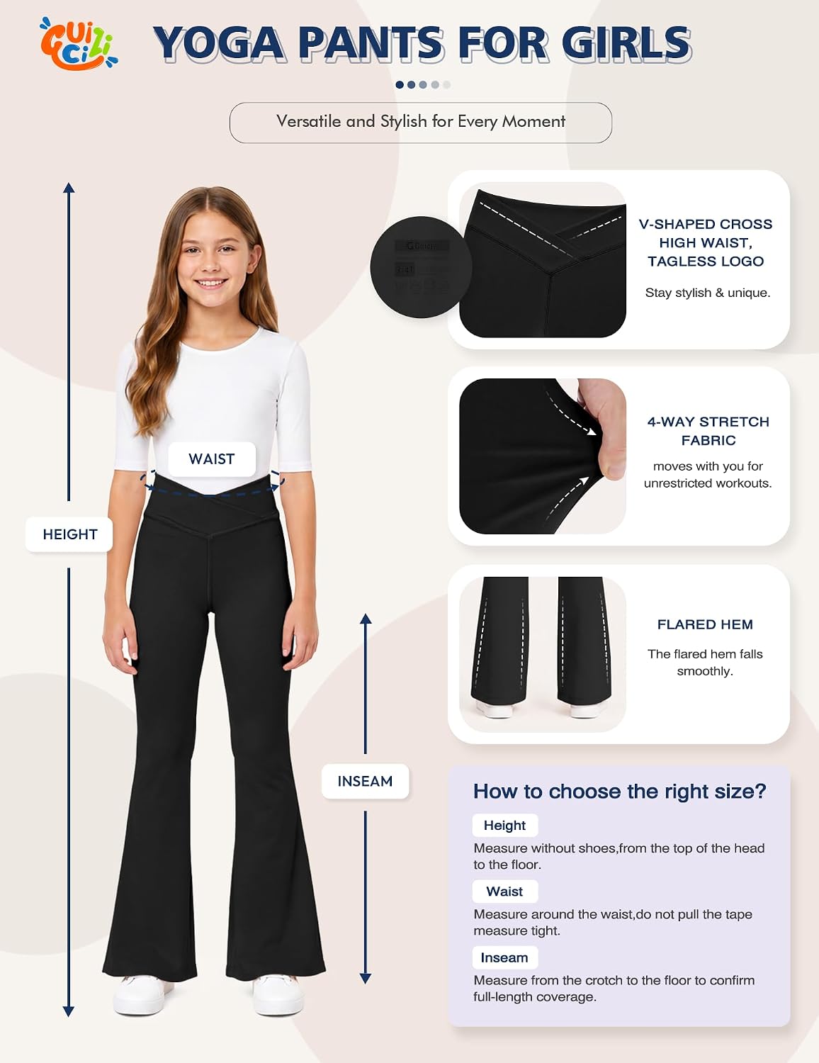 Girl's Leggings Flare Pants Cross High Waisted Yoga Bootcut Pants Toddler Kids Youth Full Length Bell Bottoms Legging