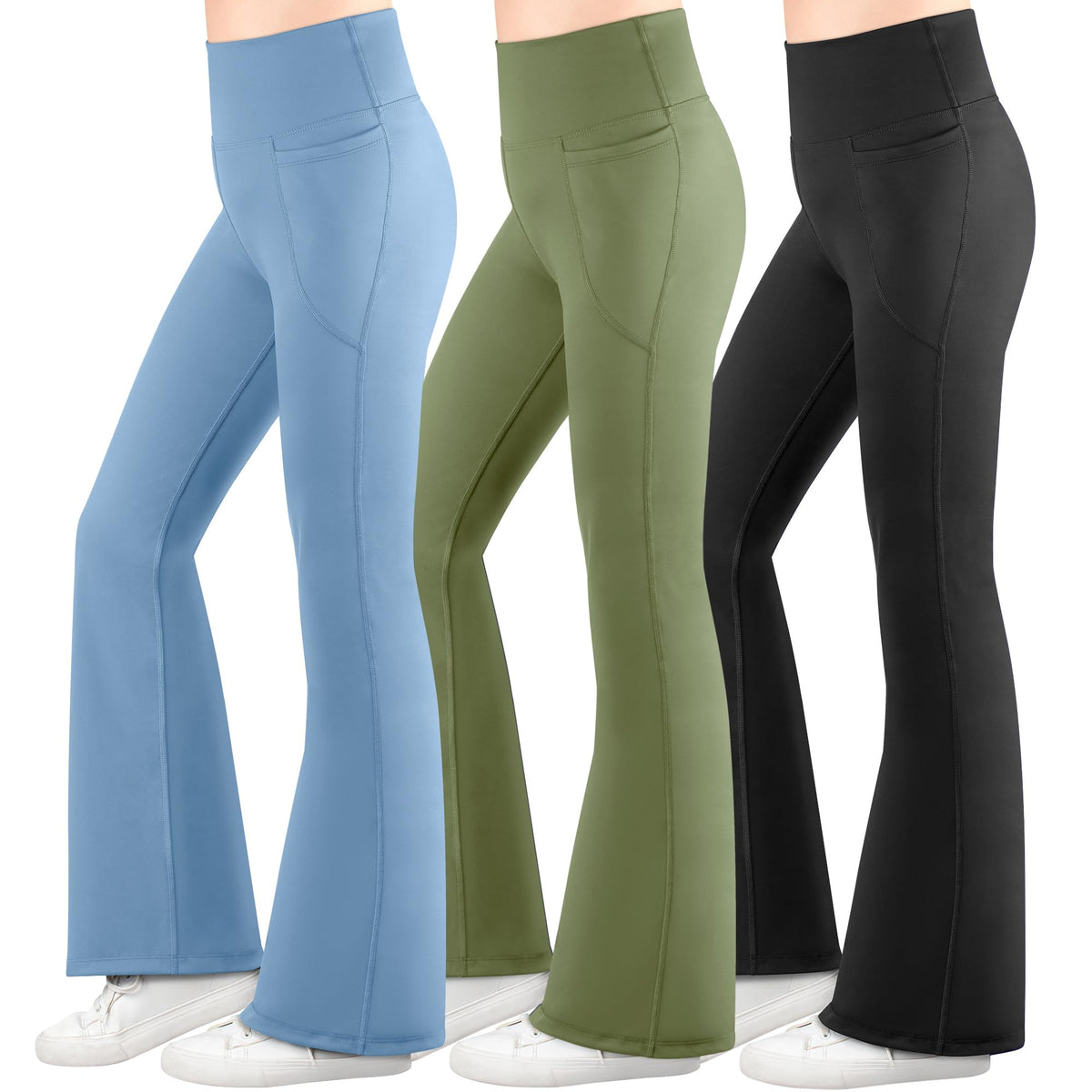 BIG ELEPHANT Girls Flare Leggings with Pockets, High Waisted Bootcut Pants