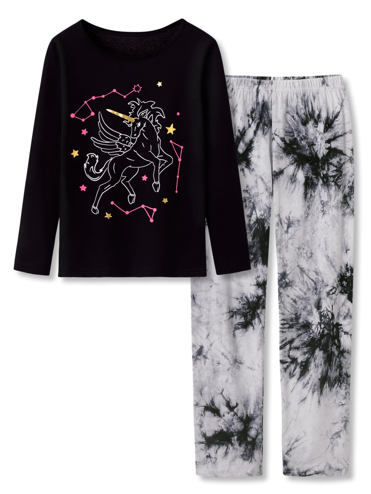 Beezizac Girls' 100% Cotton Pajama Set, Tie-Dye with Various Prints, 4T–18