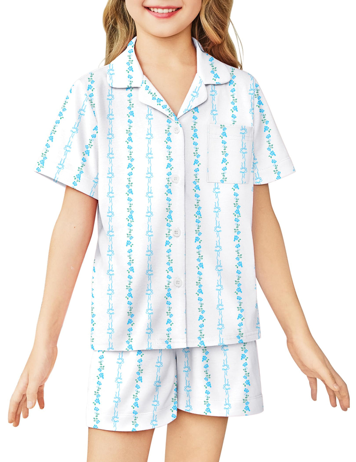 Arshiner Girls Pajamas Sets Short Sleeve Kids Pjs Button Down Sleepwear
