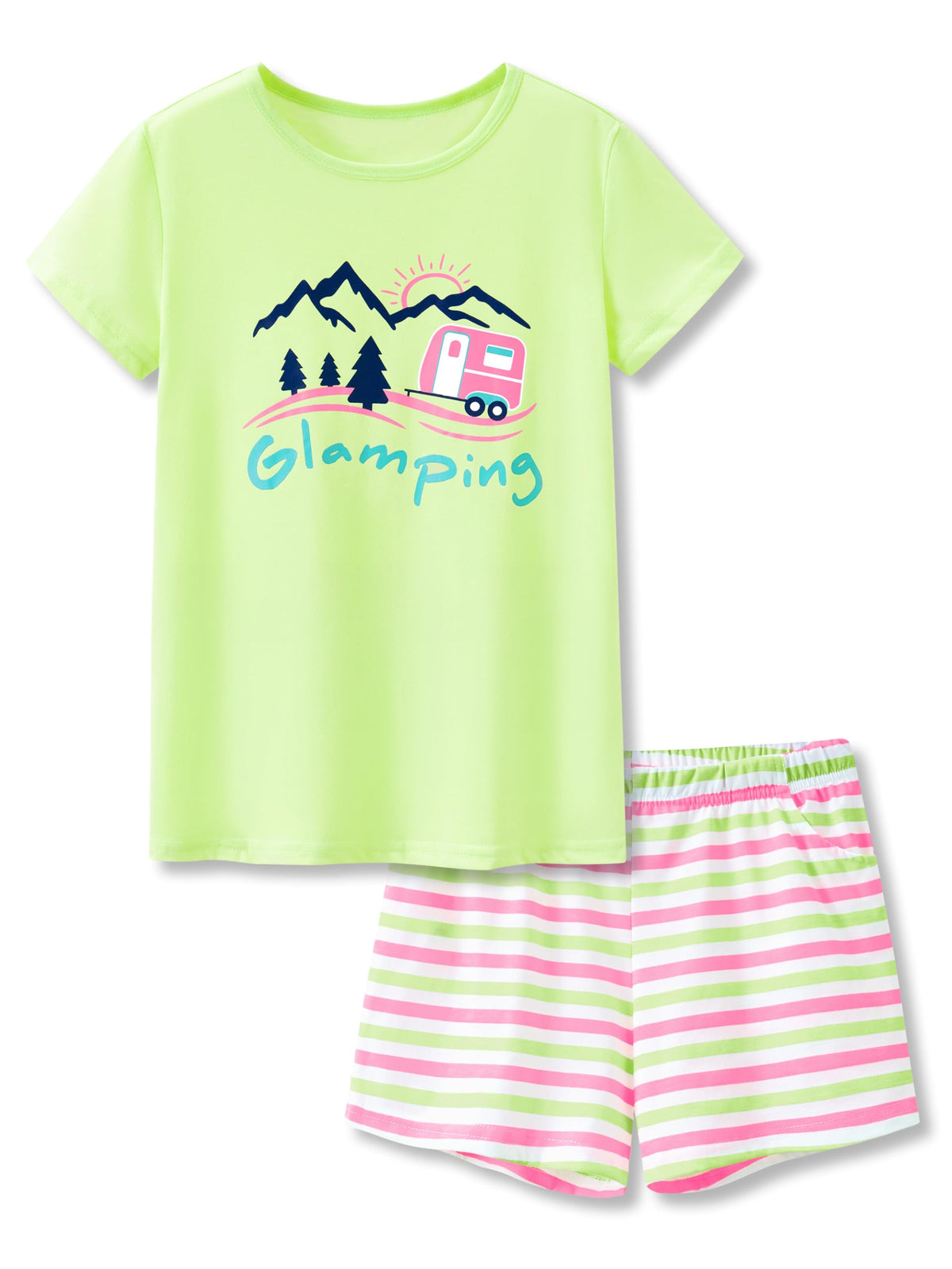 Cozchique Girls Striped Soft Short Sleeve & Shorts Pajama Set Sizes 4T-18
