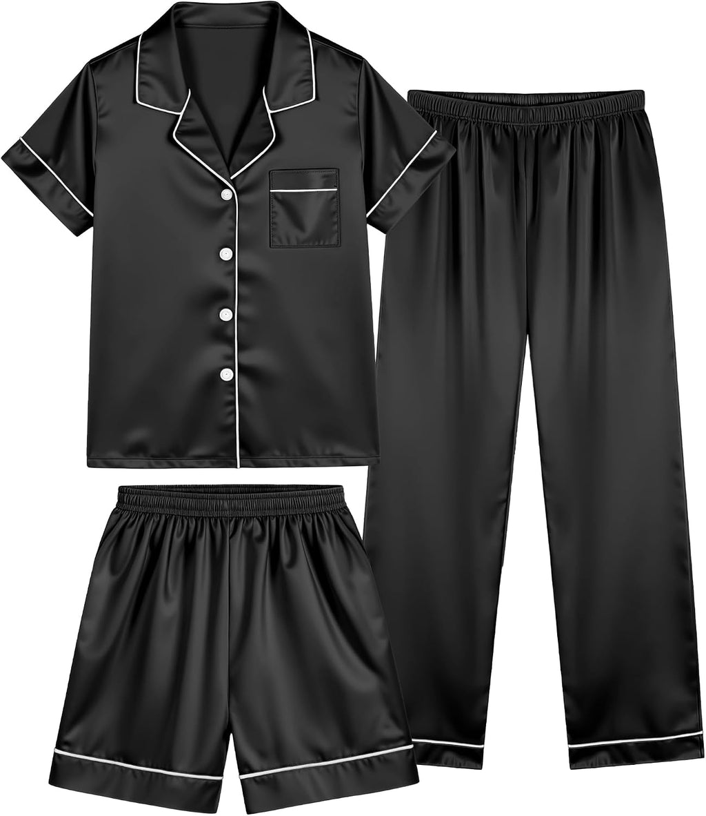 HONGTEYA 3 Piece Girls Clothes Set, Silk Satin Teens Outfit Size 8-15 Years