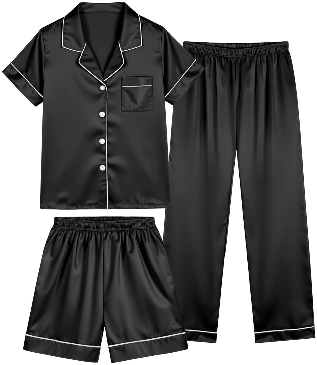 HONGTEYA 3 Piece Girls Clothes Set, Silk Satin Teens Outfit Size 8-15 Years