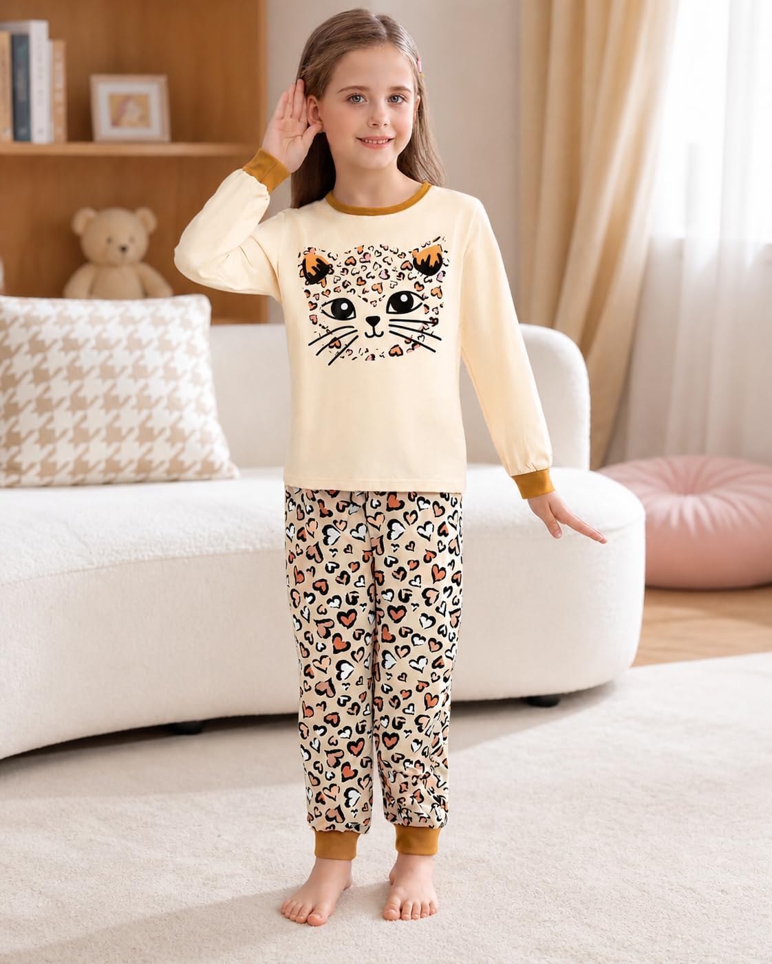 CARETOO Girls Pajamas Kids Cotton Pajama Sets 2-Piece Long Sleeve Pjs Comfy Girls Sleepwear for 4-12 Years