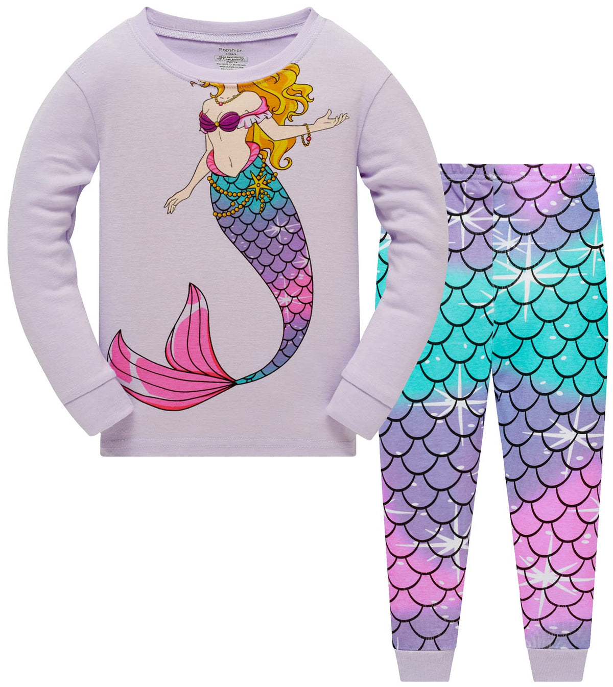Popshion Little Girls Mermaid Pajamas 2 Piece Set 100% Cotton Sleepwear Toddler Clothes for Kids Baby Ladybug Style PJs