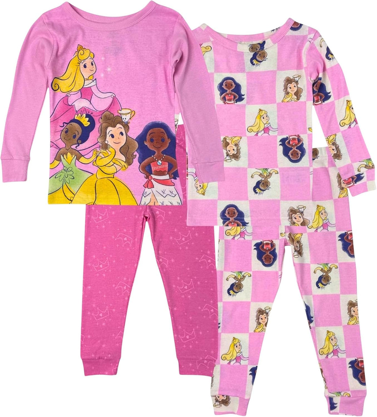 Disney Girls' 4-piece Snug-fit Cotton Matching Pajama Set, Soft & Cute for Kids