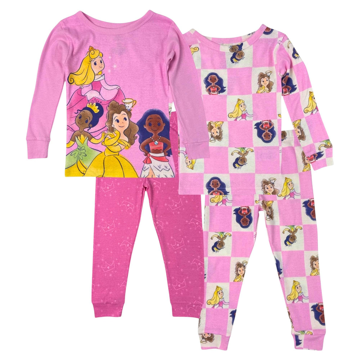 Disney Girls' 4-piece Snug-fit Cotton Matching Pajama Set, Soft & Cute for Kids
