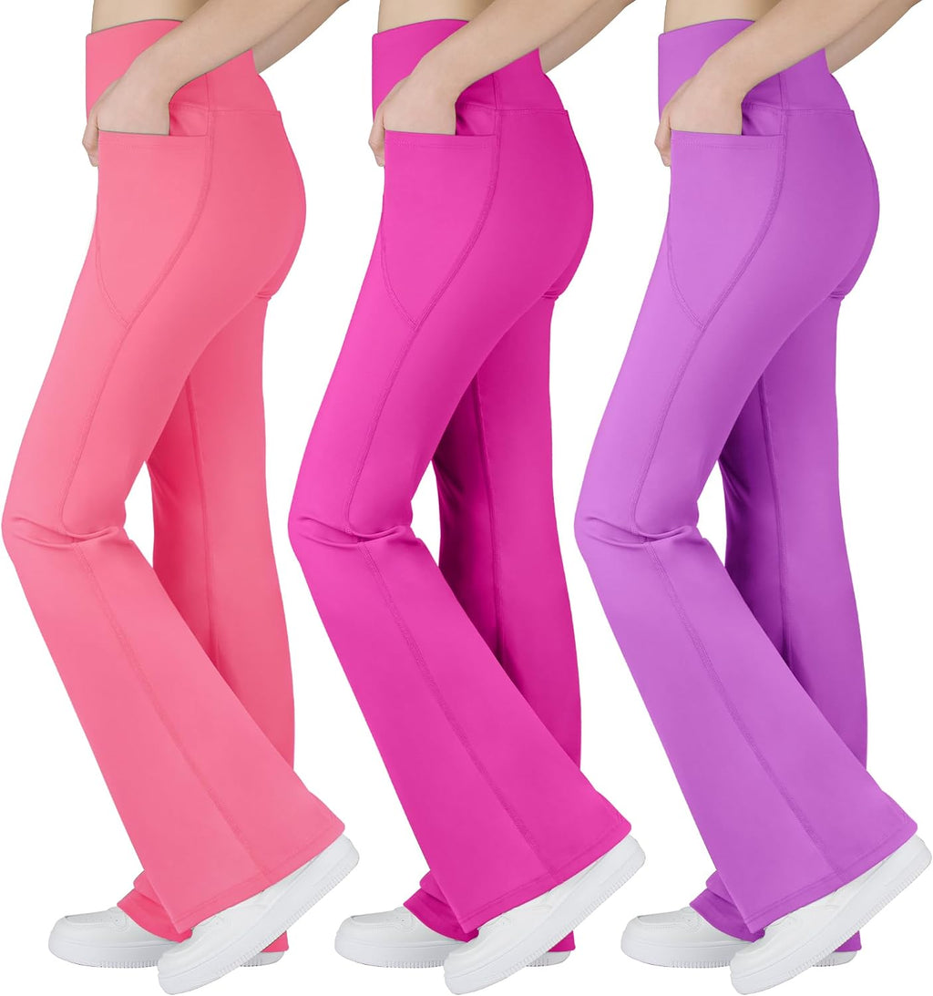 BIG ELEPHANT Girls Flare Leggings with Pockets, High Waisted Bootcut Pants