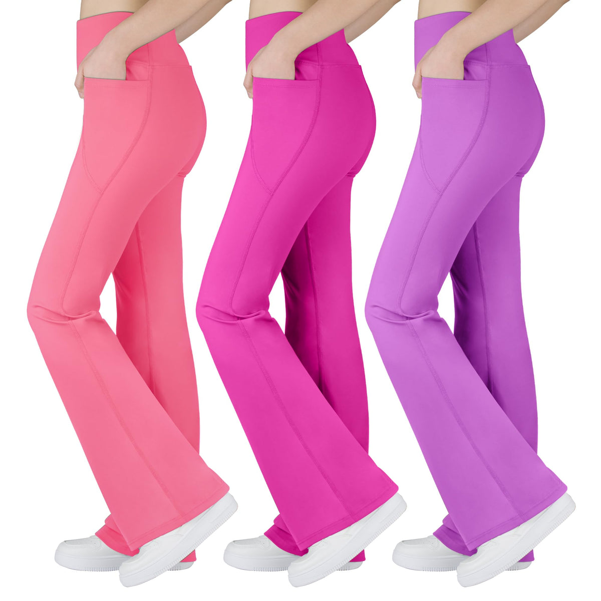 BIG ELEPHANT Girls Flare Leggings with Pockets, High Waisted Bootcut Pants